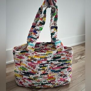 Handmade Crochet Woven Recycled Plastic Colorful Large Tote Bag